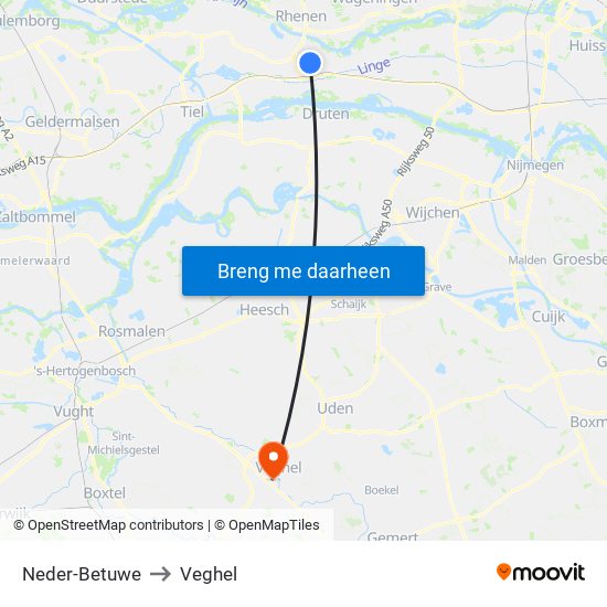 Neder-Betuwe to Veghel map