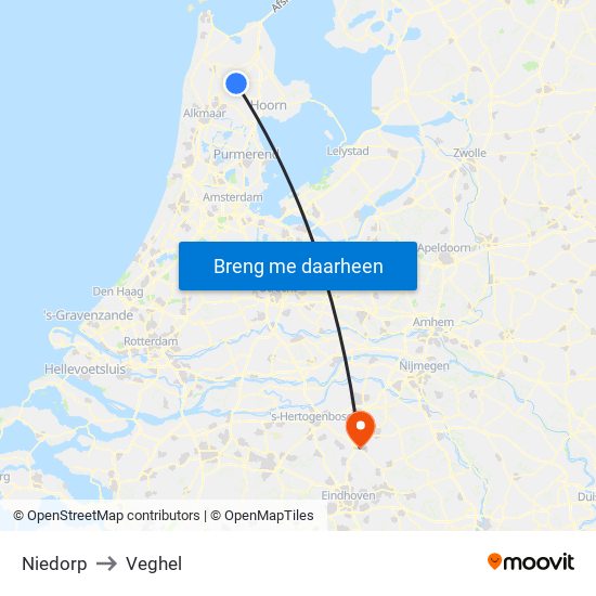 Niedorp to Veghel map