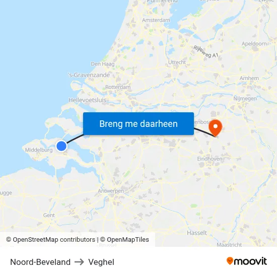 Noord-Beveland to Veghel map