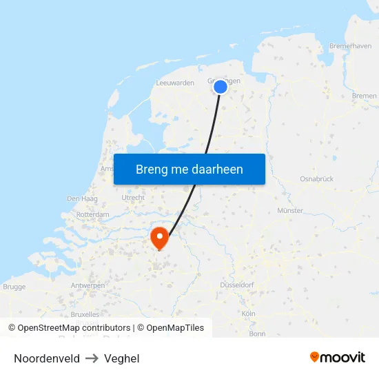 Noordenveld to Veghel map