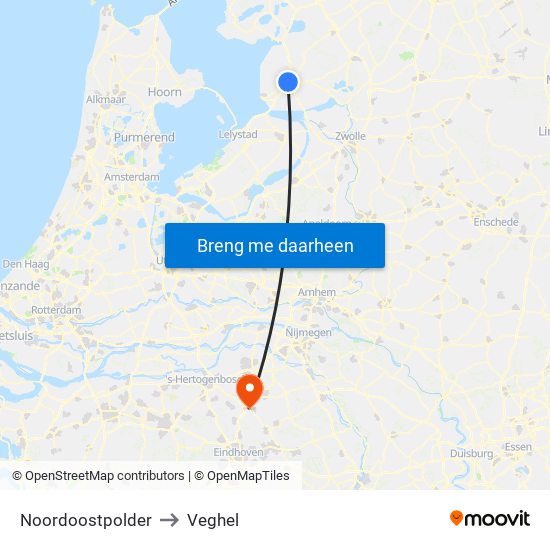 Noordoostpolder to Veghel map