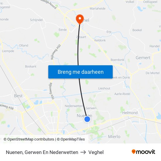 Nuenen, Gerwen En Nederwetten to Veghel map