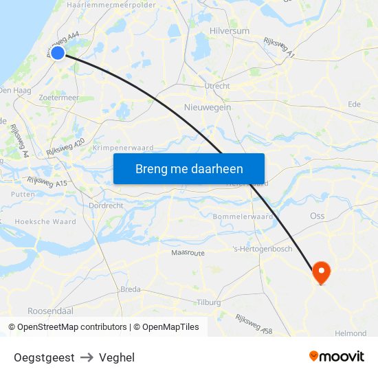 Oegstgeest to Veghel map