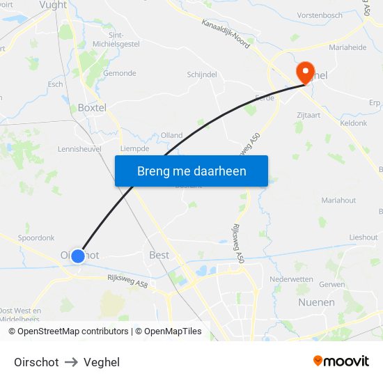 Oirschot to Veghel map