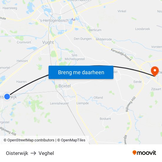 Oisterwijk to Veghel map