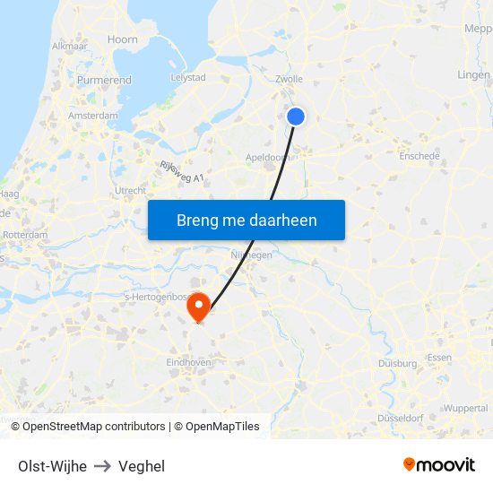 Olst-Wijhe to Veghel map