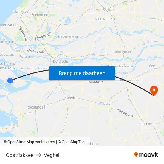 Oostflakkee to Veghel map