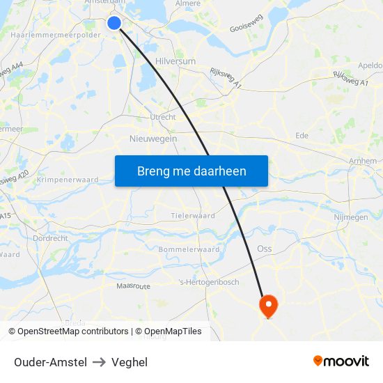 Ouder-Amstel to Veghel map