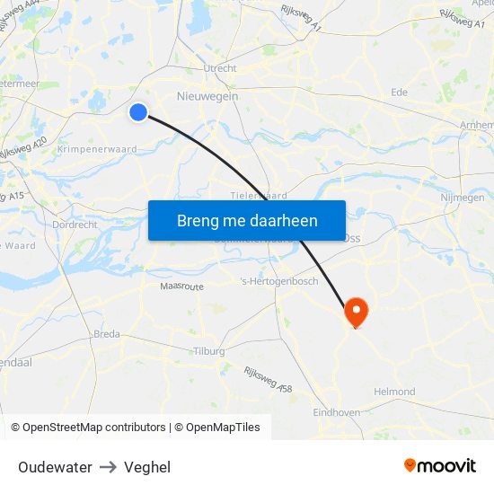 Oudewater to Veghel map