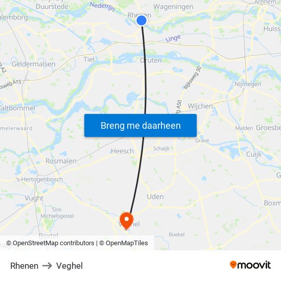 Rhenen to Veghel map