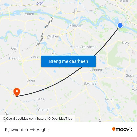 Rijnwaarden to Veghel map