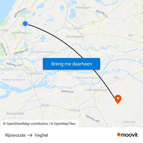 Rijnwoude to Veghel map