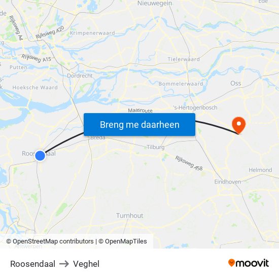 Roosendaal to Veghel map