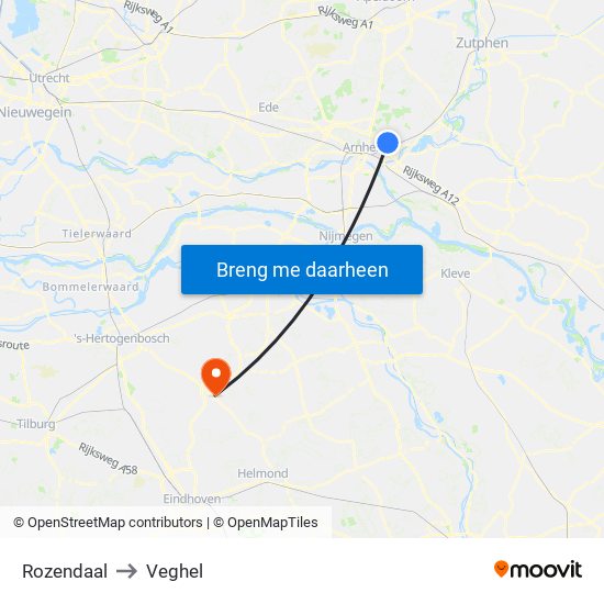 Rozendaal to Veghel map