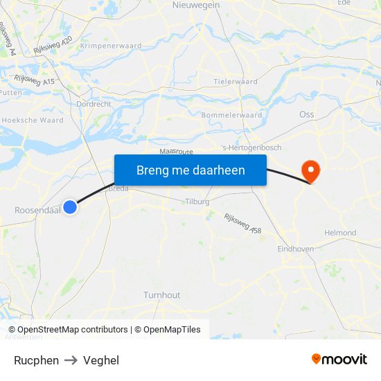 Rucphen to Veghel map
