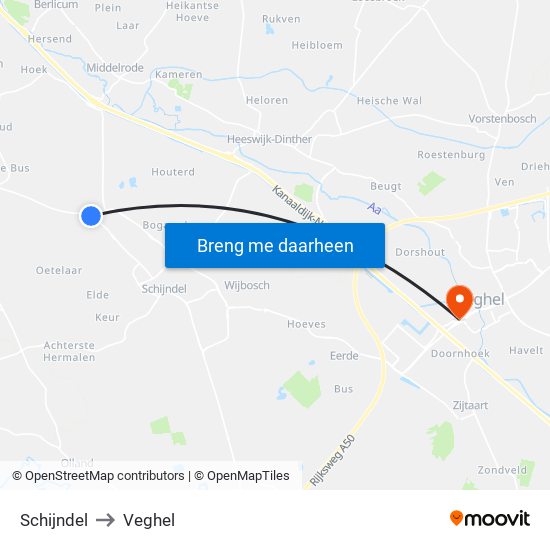 Schijndel to Veghel map