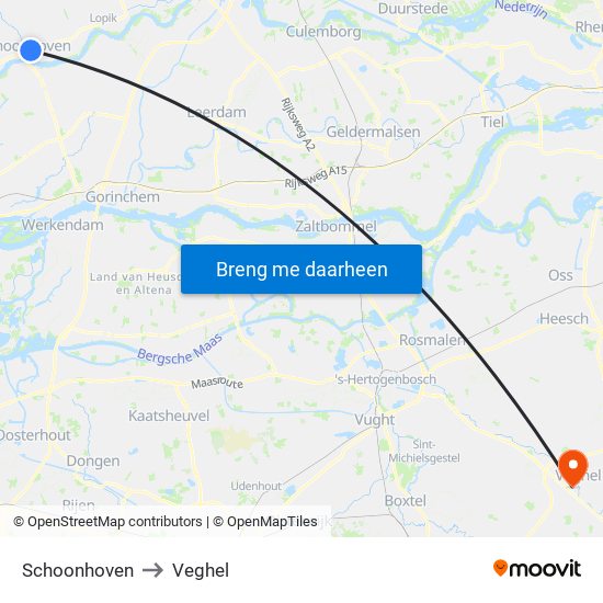 Schoonhoven to Veghel map