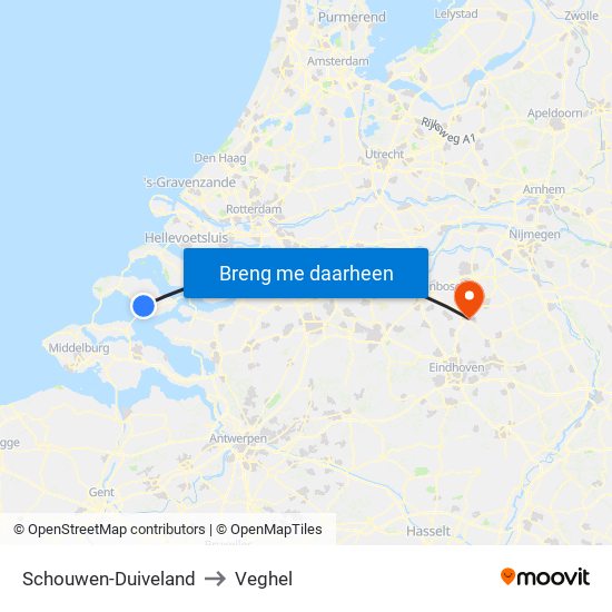 Schouwen-Duiveland to Veghel map