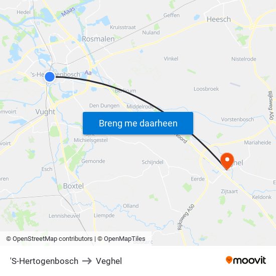 'S-Hertogenbosch to Veghel map
