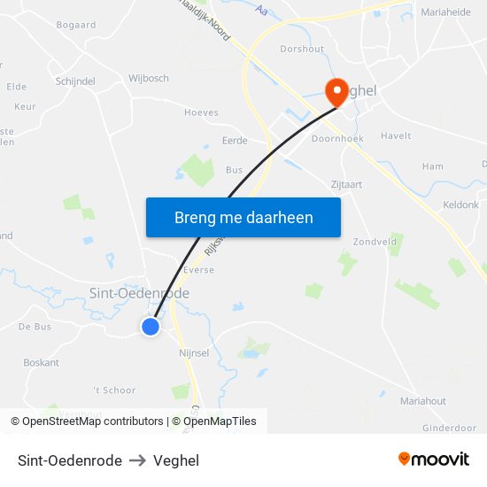 Sint-Oedenrode to Veghel map