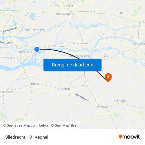 Sliedrecht to Veghel map