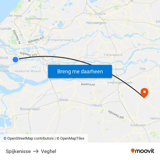 Spijkenisse to Veghel map