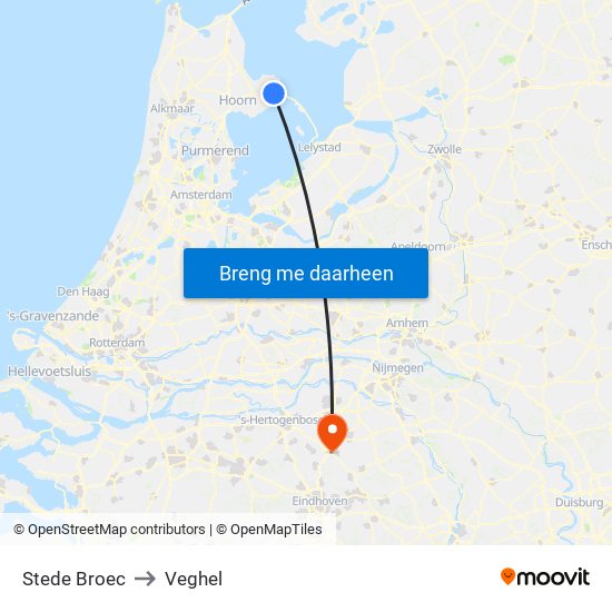 Stede Broec to Veghel map