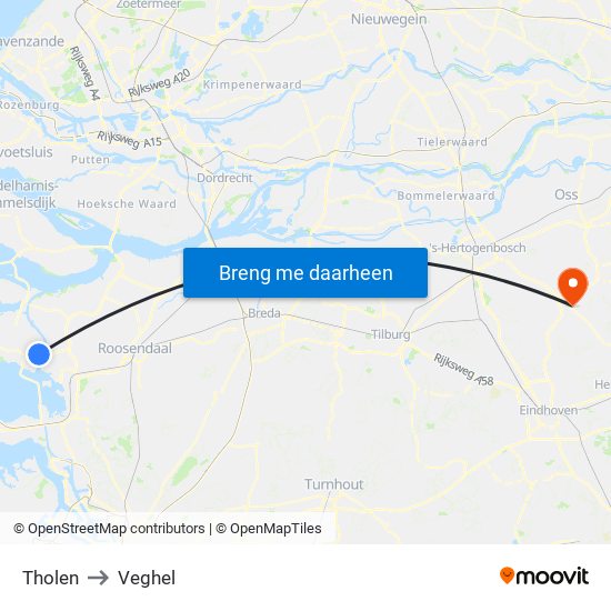 Tholen to Veghel map