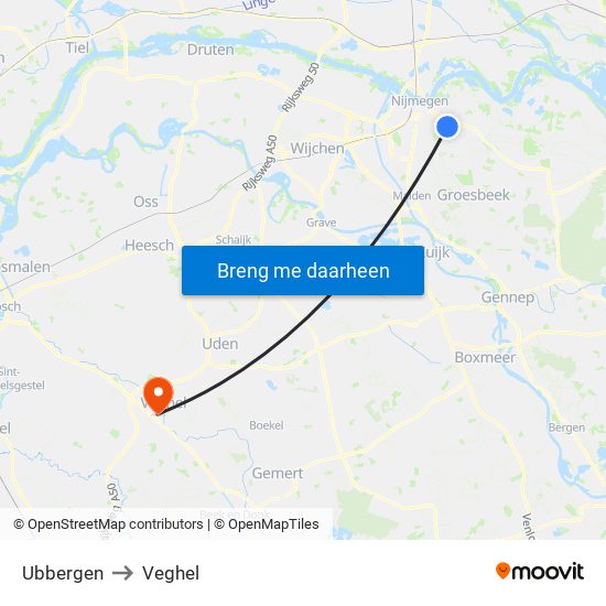 Ubbergen to Veghel map
