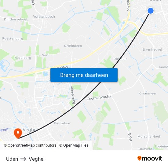 Uden to Veghel map