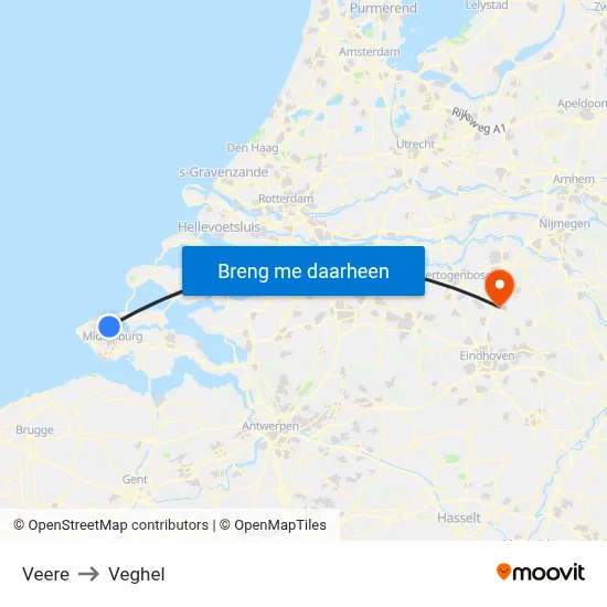 Veere to Veghel map