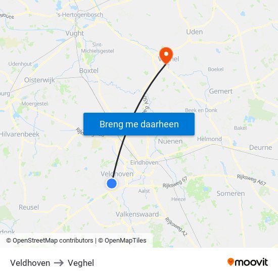 Veldhoven to Veghel map