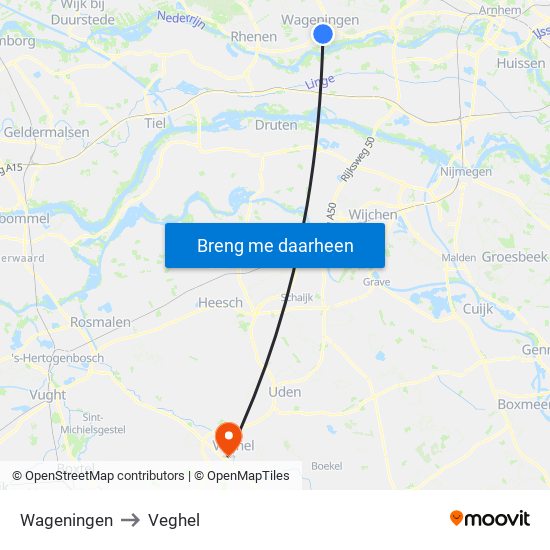 Wageningen to Veghel map