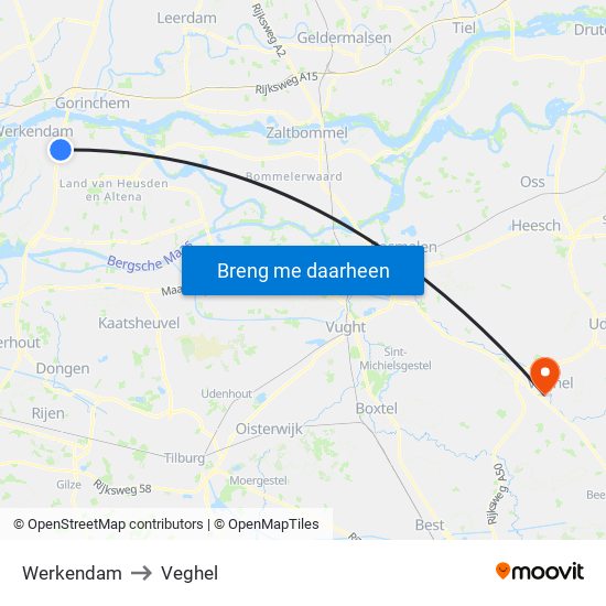 Werkendam to Veghel map