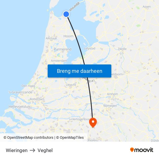 Wieringen to Veghel map