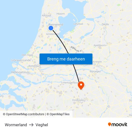 Wormerland to Veghel map