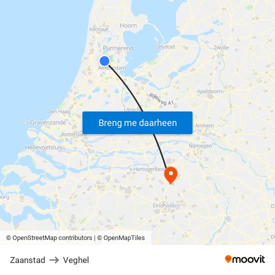 Zaanstad to Veghel map