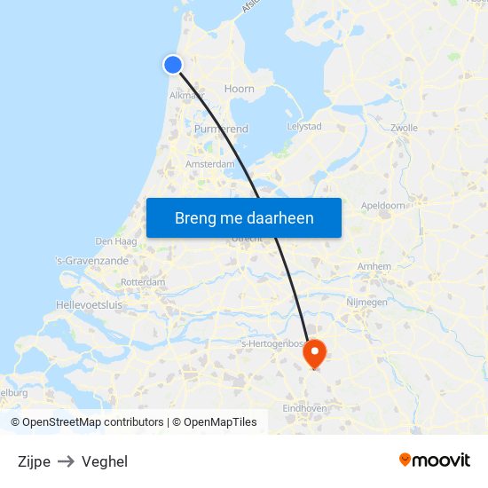 Zijpe to Veghel map