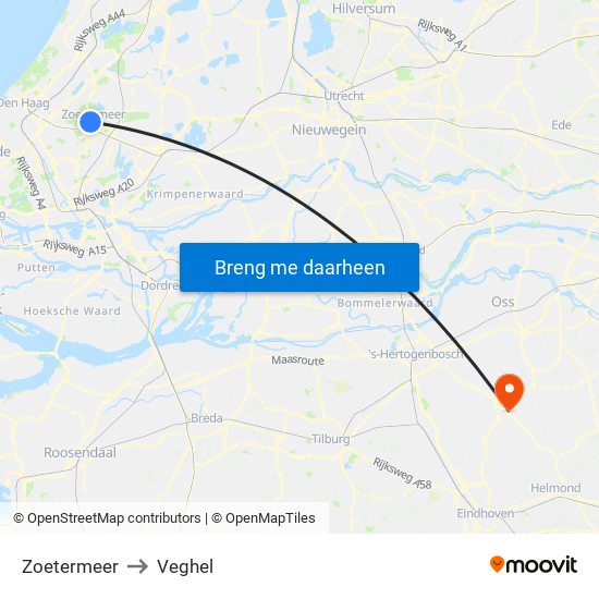 Zoetermeer to Veghel map