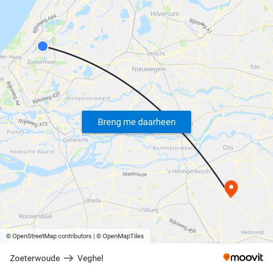 Zoeterwoude to Veghel map