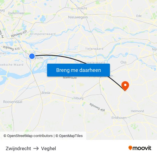 Zwijndrecht to Veghel map