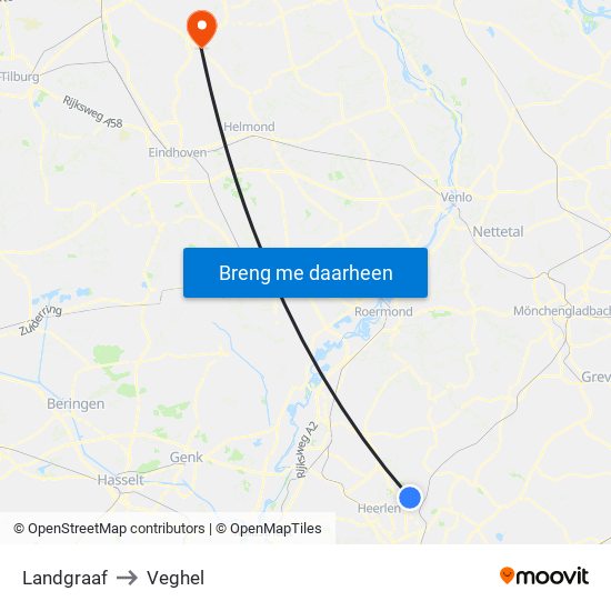 Landgraaf to Veghel map