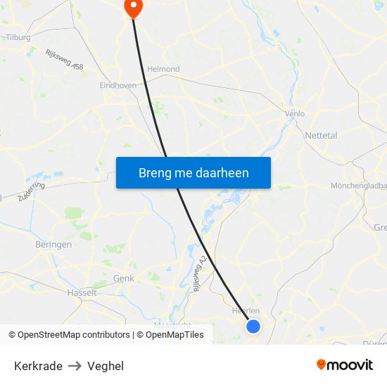 Kerkrade to Veghel map