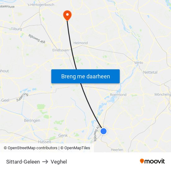 Sittard-Geleen to Veghel map