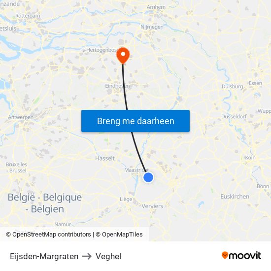 Eijsden-Margraten to Veghel map