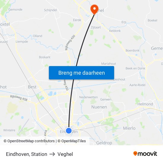 Eindhoven, Station to Veghel map