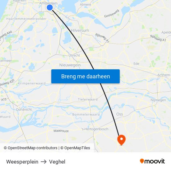 Weesperplein to Veghel map