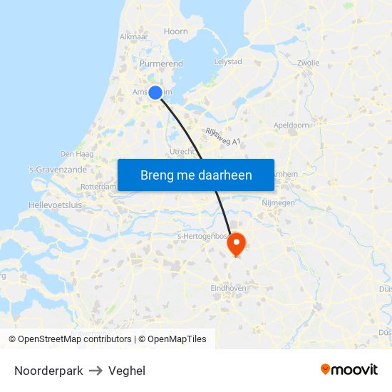 Noorderpark to Veghel map