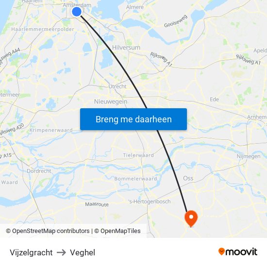 Vijzelgracht to Veghel map