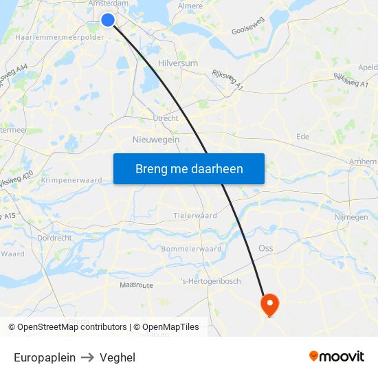 Europaplein to Veghel map